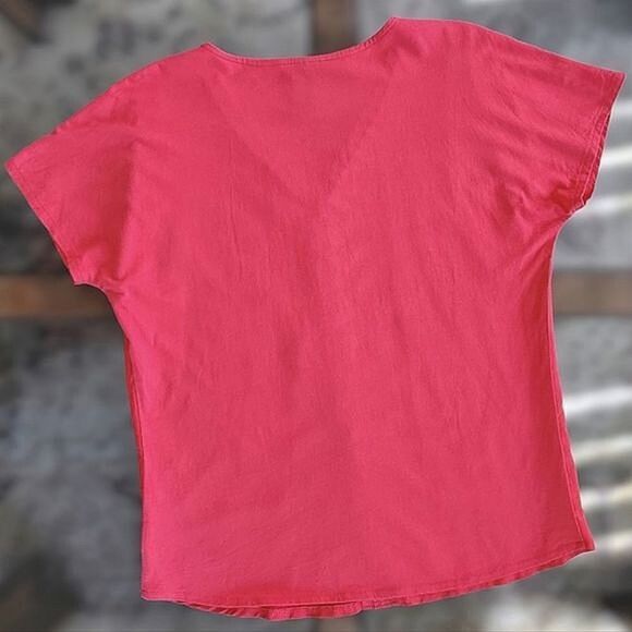 Olsen red linen blend crochet detail v-neck short sleeve t-shirt - Picture 6 of 12